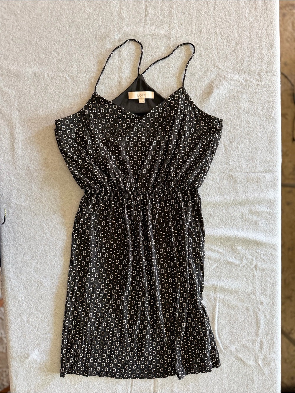 Ann Taylor Loft Cami Racerback Spaghetti Dress Size S Geometric Black White GUC